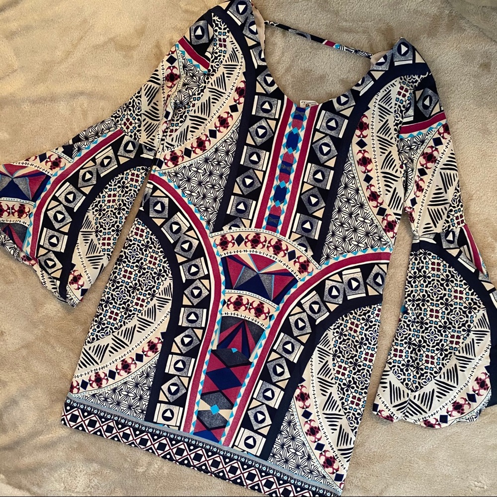 Pink Owl Bell Sleeve Dress